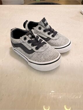 Vans Kids Gray Canvas Skate Shoes with Black Stripe